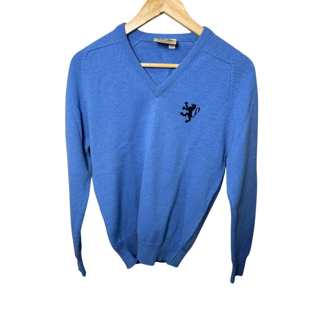 Edinburgh Woolen Mill Vintage Lambswool V neck Sweater Small Lion rampant